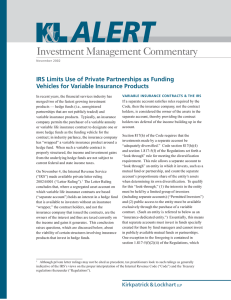 Investment Management Commentary IRS Limits Use of Private Partnerships as Funding