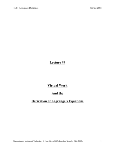 Lecture #9 Virtual Work And the