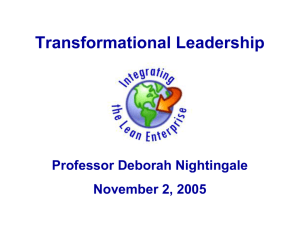 Transformational Leadership Professor Deborah Nightingale November 2, 2005