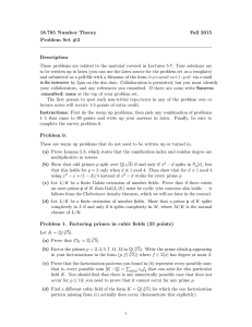 18.785 Number Theory Fall 2015 Problem Set #3 Description