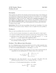 18.785 Number Theory Fall 2015 Problem Set #6 Description