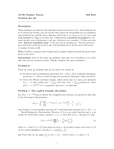 18.785 Number Theory Fall 2015 Problem Set #8 Description