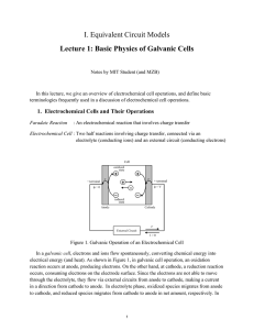 I. Equivalent Circuit Models Lecture 1: Basic Physics of Galvanic Cells