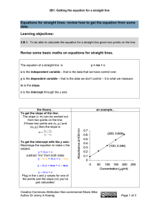 Equations for straight lines: review how to get the equation... data. Learning objectives: