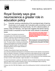 Royal Society says give neuroscience a greater role in education...