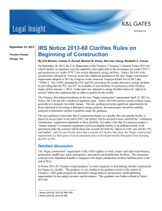 IRS Notice 2013-60 Clarifies Rules on Beginning of Construction