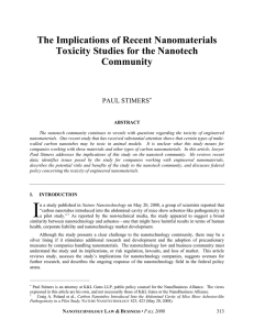 The Implications of Recent Nanomaterials Toxicity Studies for the Nanotech Community PAUL STIMERS