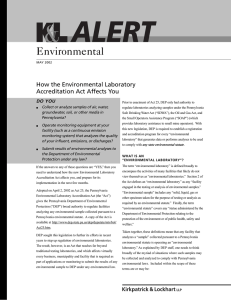 Environmental How the Environmental Laboratory Accreditation Act Affects You DO YOU
