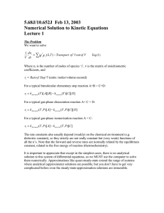 ν 5.68J/10.652J  Feb 13, 2003 Numerical Solution to Kinetic Equations Lecture 1