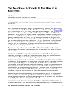 The Teaching of Arithmetic III: The Story of an Experiment