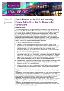 French Finance Act for 2015 and Amending Corporations
