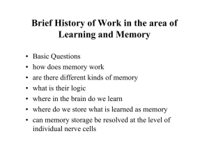 Brief History of Work in the area of Learning and Memory