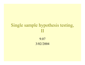 Single sample hypothesis testing, II 9.07 3/02/2004