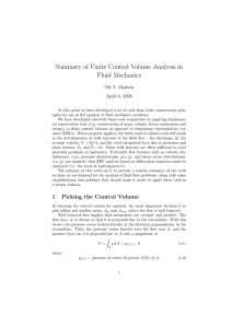 Summary of Finite Control Volume Analysis in Fluid Mechanics Ole S. Madsen