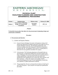 PHYSICAL PLANT FACILITIES PLANNING AND CONSTRUCTION DEPARMENTAL PROCEDURES