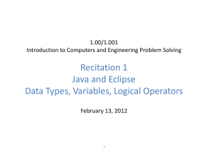 Recitation 1 Java and Eclipse Data Types, Variables, Logical Operators 1.00/1.001