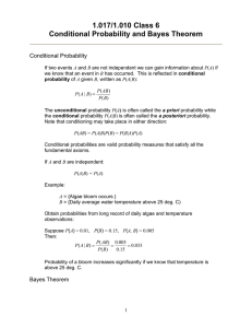 1.017/1.010 Class 6 Conditional Probability and Bayes Theorem  Conditional Probability