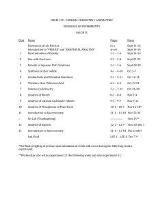 CHEM 122 - GENERAL CHEMISTRY I LABORATORY  SCHEDULE OF EXPERIMENTS Fall 2015
