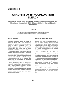 ANALYSIS OF HYPOCHLORITE IN BLEACH Experiment 8