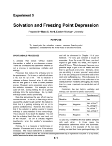 Solvation and Freezing Point Depression Experiment 5 Ross S. Nord, PURPOSE