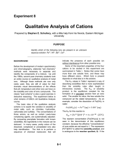 Qualitative Analysis of Cations Experiment 8 Stephen E. Schullery, University