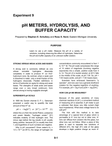pH METERS, HYDROLYSIS, AND BUFFER CAPACITY Experiment 9