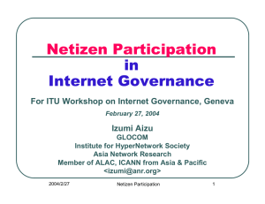 Netizen in Internet Governance For ITU Workshop on Internet Governance, Geneva