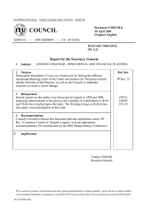 COUNCIL Report by the Secretary General INTERNATIONAL  TELECOMMUNICATION  UNION