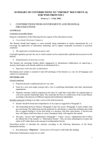 SUMMARY OF CONTRIBUTIONS TO “THEMES” DOCUMENT (4) FOR WSIS PREPCOM 1 1.