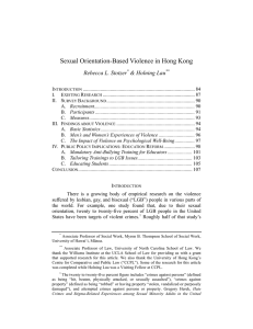 Sexual Orientation-Based Violence in Hong Kong Rebecca L. Stotzer &amp; Holning Lau