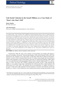 Unit Social Cohesion in the Israeli Military as a Case... “Don’t Ask, Don’t Tell” Danny Kaplan Amir Rosenmann