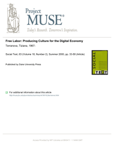Free Labor: Producing Culture for the Digital Economy Terranova, Tiziana, 1967-