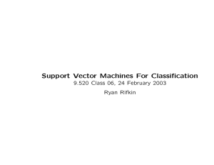 Support Vector Machines For Classification 9.520 Class 06, 24 February 2003