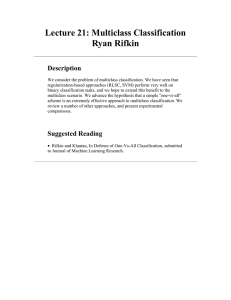 Lecture 21: Multiclass Classification Ryan Rifkin Description