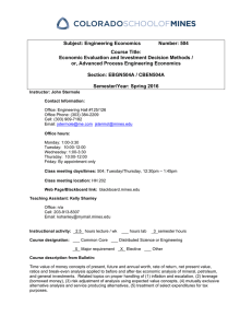 Subject: Engineering Economics        ... Course Title: Economic Evaluation and Investment Decision Methods /