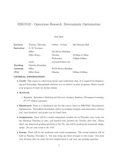 EBGN525 - Operations Research: Deterministic Optimization Fall 2015