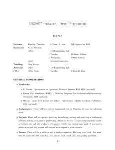 EBGN657 - Advanced Integer Programming Fall 2012