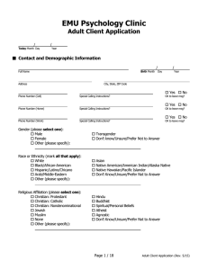 EMU Psychology Clinic Adult Client Application  Contact and Demographic Information