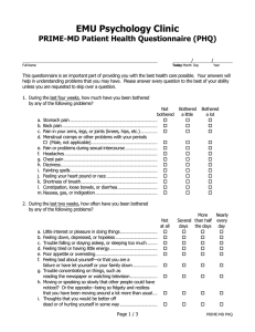 EMU Psychology Clinic PRIME-MD Patient Health Questionnaire (PHQ)