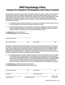 EMU Psychology Clinic Consent for Research Participation and Future Contact