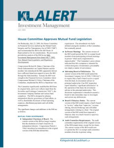 Investment Management House Committee Approves Mutual Fund Legislation