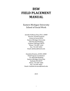 BSW FIELD PLACEMENT MANUAL Eastern Michigan University