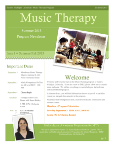 Music Therapy Program Welcome Important Dates