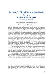 Seminar 3: Global Substantive Health Issues 5th and 6th June 2008