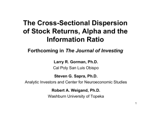 The Cross-Sectional Dispersion of Stock Returns, Alpha and the Information Ratio