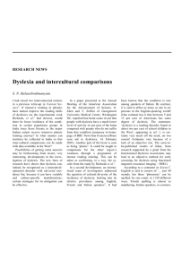 Dyslexia and intercultural comparisons  RESEARCH NEWS S. N. Balasubrahmanyam