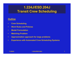 1.224J/ESD.204J Transit Crew Scheduling Outline