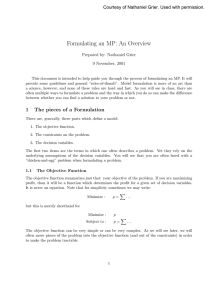 Formulating an MP: An Overview Prepared by: Nathaniel Grier 9 November, 2001