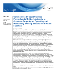 Commonwealth Court Clarifies Pennsylvania Utilities' Authority to Condemn Property for Operating and