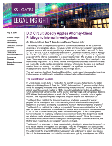 D.C. Circuit Broadly Applies Attorney-Client Privilege to Internal Investigations